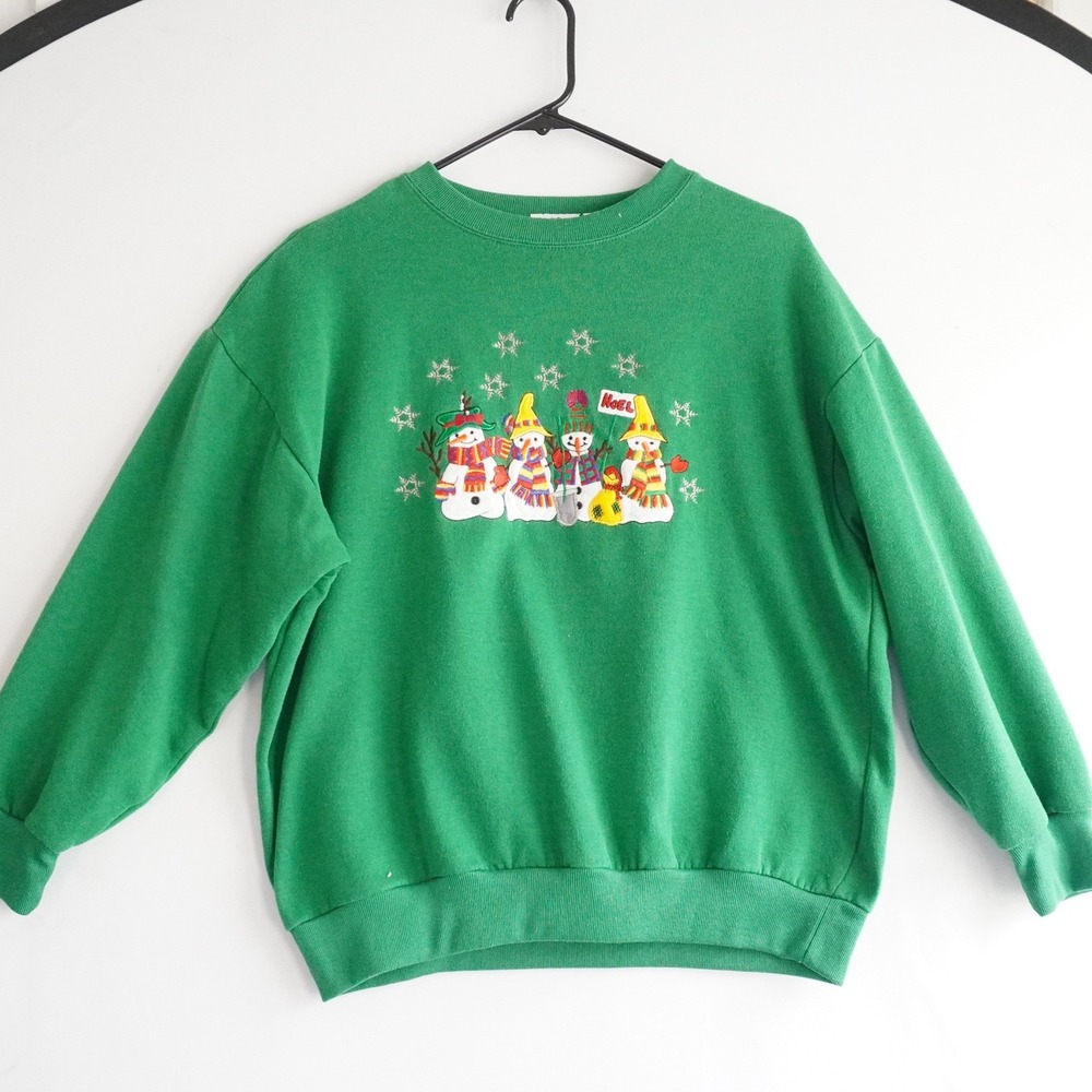 VTG Nutcracker Green Snowman Holiday Christmas Sweatshirt Medium Teacher Novelty